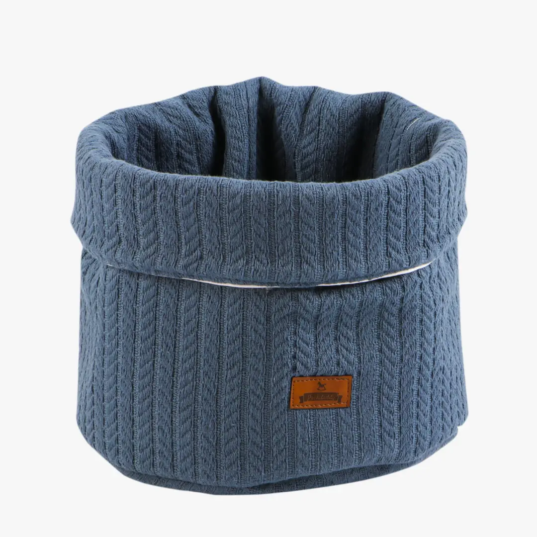 Aufbewahrungskorb Leevke im Zopfstrickmuster, jeansblau, 22x22 cm