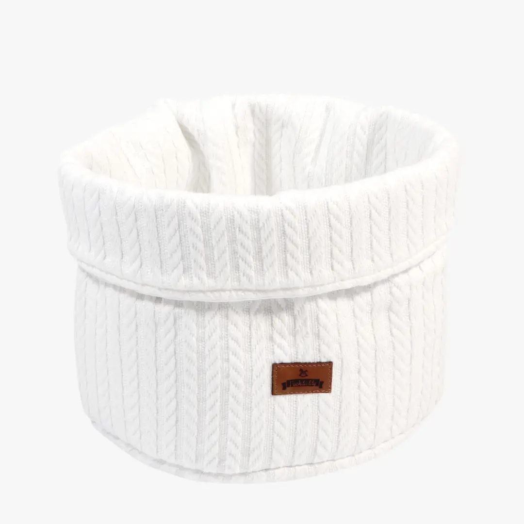 Aufbewahrungskorb Lykke im Zopfstrickmuster, weiß, 22x22 cm